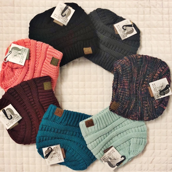 Coral Messy Bun CC Beanie - Picture 3 of 3